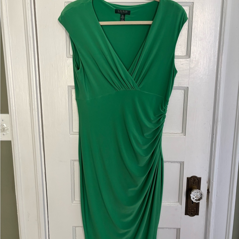 Ralph Lauren Emerald Green Faux-Wrap Midi Dress